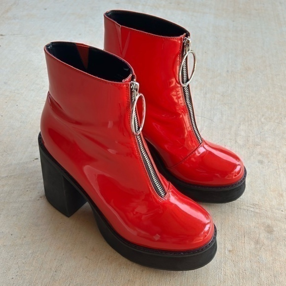 Current mood Devil Franky Red Platform Chunky boots